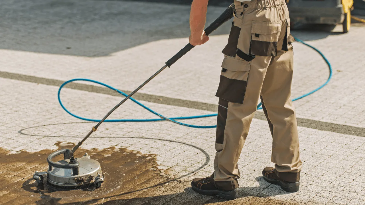 Power cleaning post-event surfaces in Indio