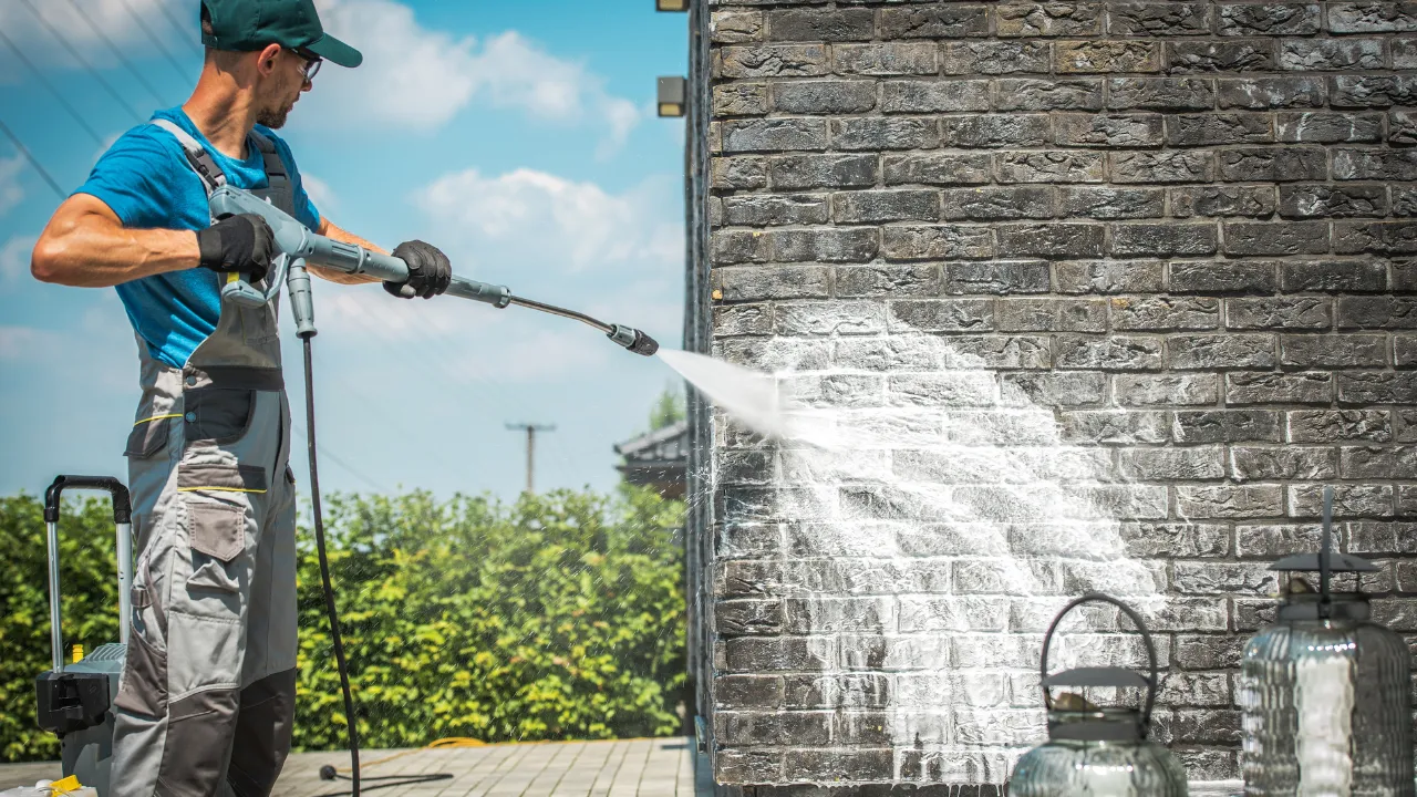 Pressure washing a driveway in Indio
