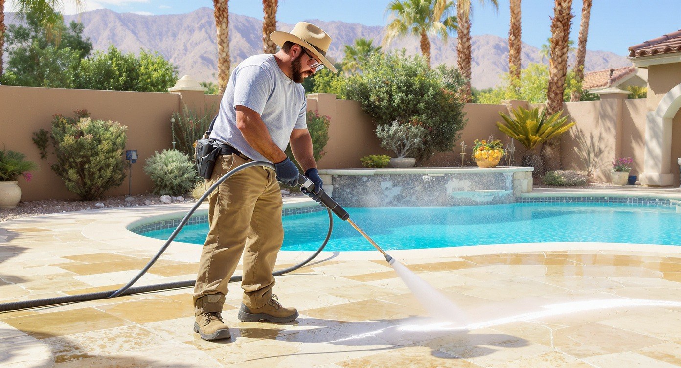 Pressure washing a driveway in Indio